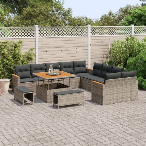 13 dijelni vrtni sofa set s jastučićima siva poli ratan akacija Cijena