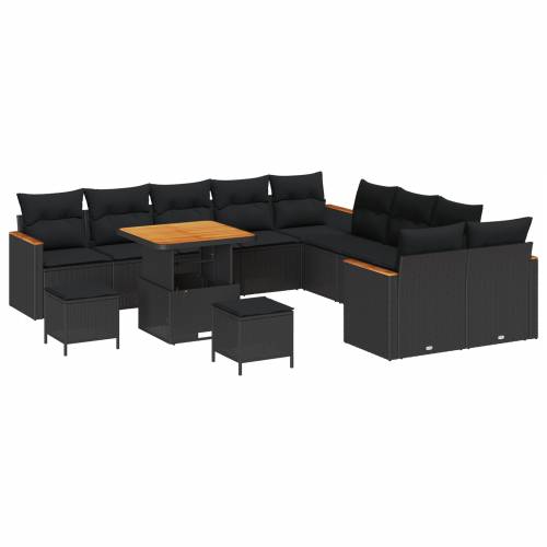13 dijelni vrtni kauč set (vrtna garnitura) s jastucima crni poli ratan akacija Cijena