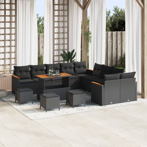 set vrtnih sofa od 14 komada s jastucima crni poli ratan akacija Cijena