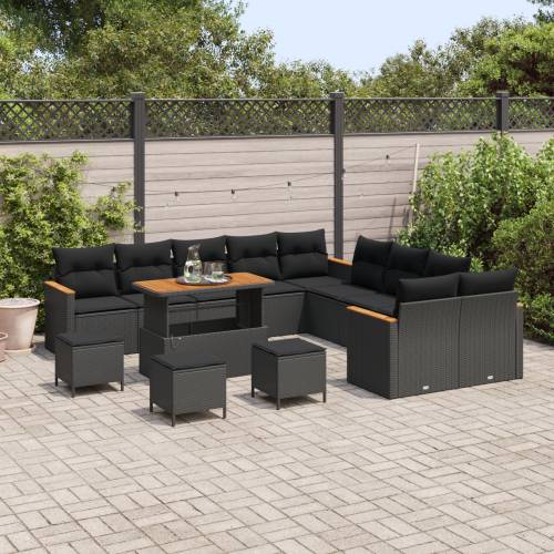 set vrtnih sofa od 14 komada s jastucima crni poli ratan akacija Cijena