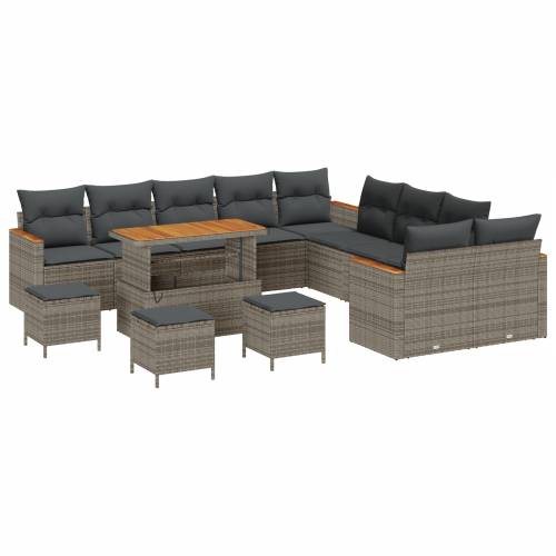 14-dijelni vrtni sofa set s jastučićima siva poli ratan akacija Cijena