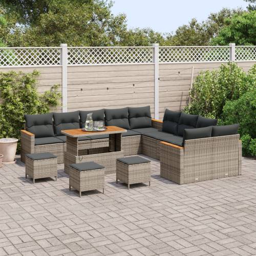14-dijelni vrtni sofa set s jastučićima siva poli ratan akacija Cijena