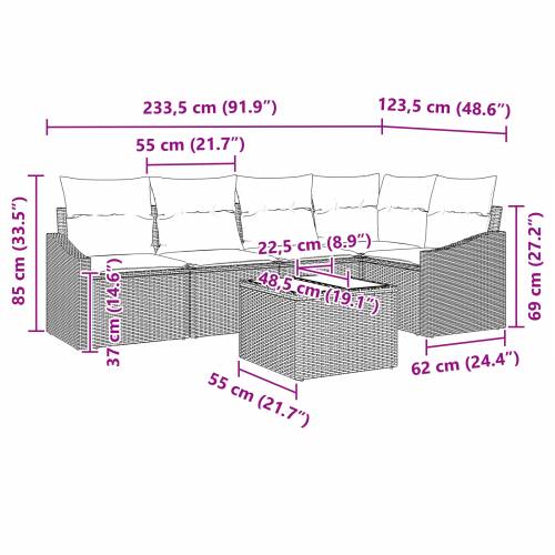 6-dijelni vrtni blagovaonski set s jastučićima smeđi Poly ratan Cijena