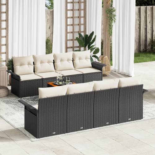 9 Dijelni Vrtni Sofa Set s Jastučićima Crni Poli Ratan Akacija Cijena