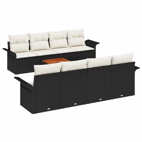 9 Dijelni Vrtni Sofa Set s Jastučićima Crni Poli Ratan Akacija Cijena