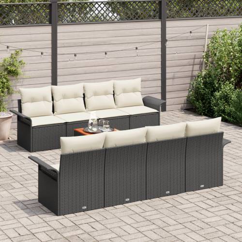 9 Dijelni Vrtni Sofa Set s Jastučićima Crni Poli Ratan Akacija Cijena