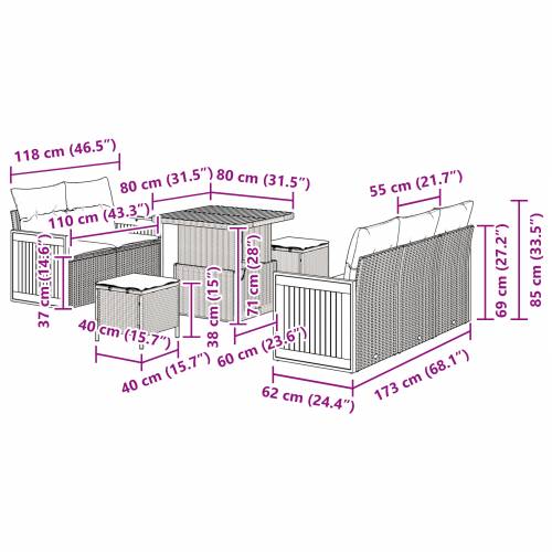 8 komada vrtni sofa set s jastučićima Bež poli ratan akacija Cijena