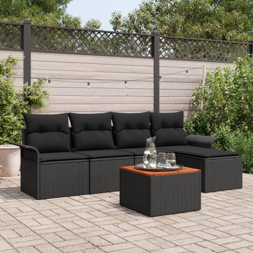 6 Dijelni Vrtni Sofa Set s Jastučićima Crni Poly Ratan Akacija Cijena