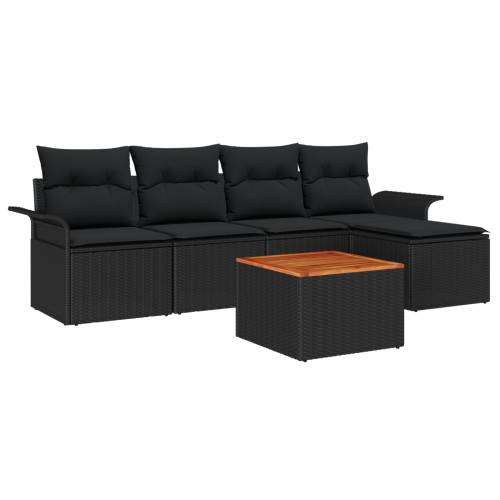 6 Dijelni Vrtni Sofa Set s Jastučićima Crni Poly Ratan Akacija Cijena
