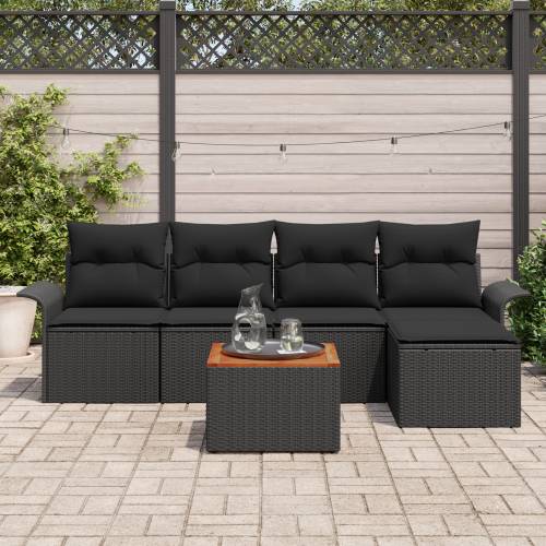 6 Dijelni Vrtni Sofa Set s Jastučićima Crni Poly Ratan Akacija Cijena