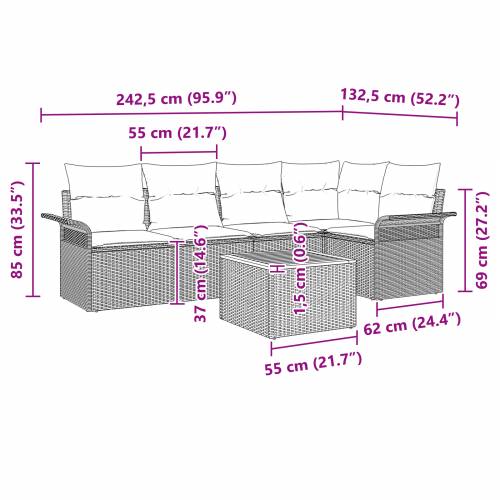 Set vrtnih sofe s 6 dijelova s jastučićima Bež Poly Ratan Akacija Cijena