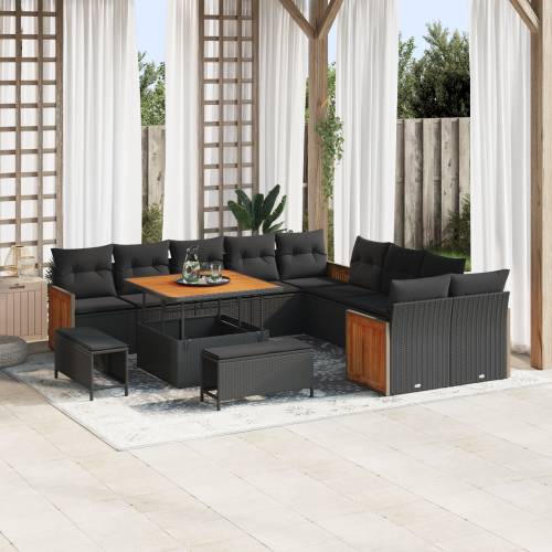 set od 13 komada vrtnih sofa s jastučićima crni poli ratan akacija Cijena