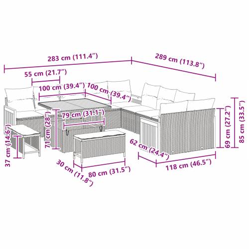 Vrtni sofa set od 13 dijelova s jastučićima Crni Poli ratan Akacija Cijena