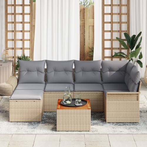 7-dijelni vrtni sofa set s jastučićima bež Poli ratan akacija Cijena