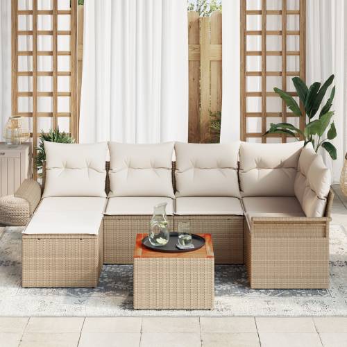 set vrtnih sofa od 7 komada s jastučićima Bež poli ratan akacija Cijena