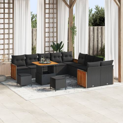set vrtnih sofa s 13 dijelova s jastučićima crni poli ratan akacija Cijena