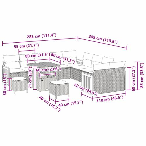 set vrtnih sofa s 13 dijelova s jastučićima crni poli ratan akacija Cijena