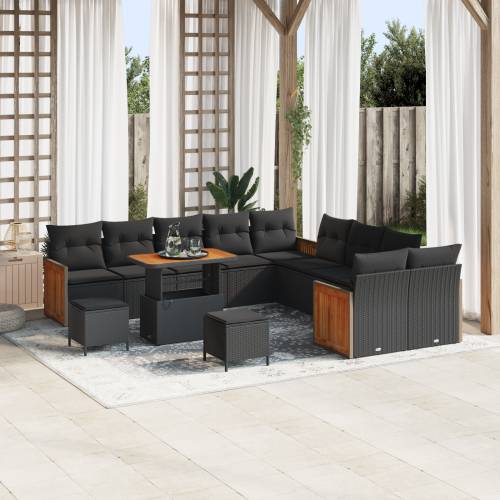 set vrtne sofe od 13 dijelova s jastučićima Crni Poly Rattan Akacija Cijena