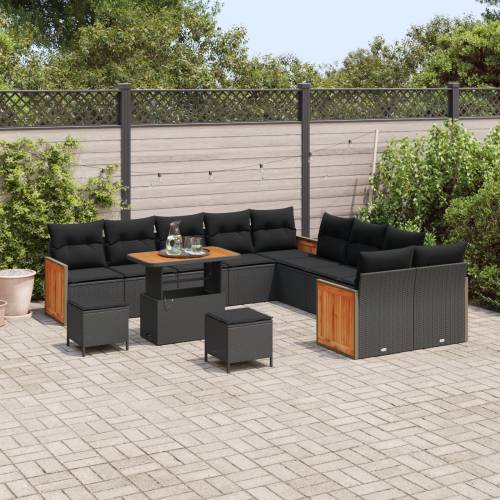 set vrtne sofe od 13 dijelova s jastučićima Crni Poly Rattan Akacija Cijena