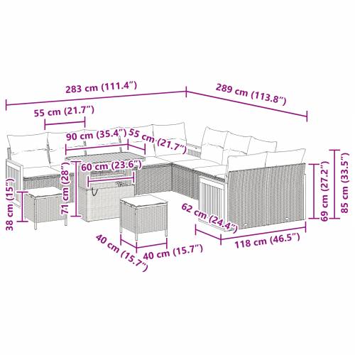 set vrtne sofe od 13 dijelova s jastučićima Crni Poly Rattan Akacija Cijena