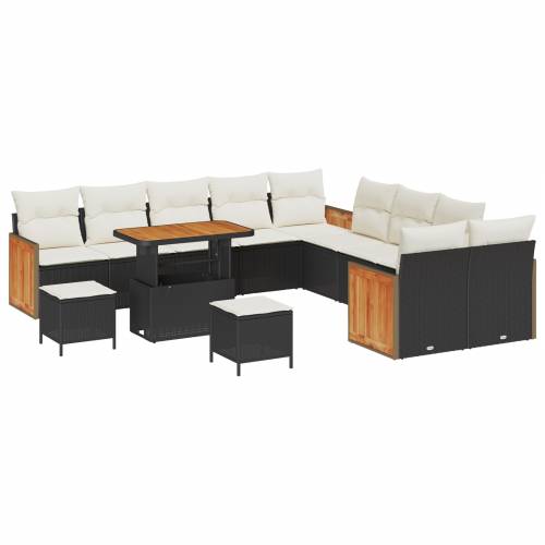 set vrtnih sofa od 13 komada s jastucima crni poli ratan akacija Cijena