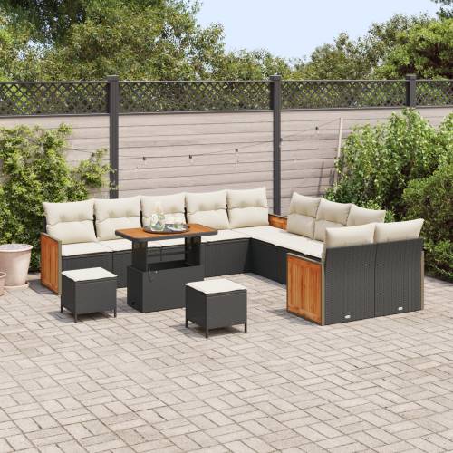 set vrtnih sofa od 13 komada s jastucima crni poli ratan akacija Cijena