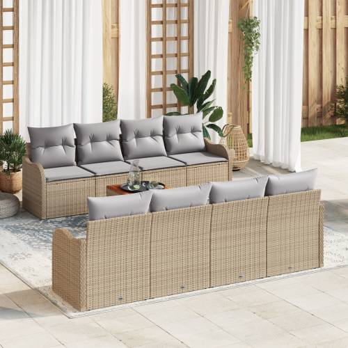 9-delni vrtni sofa set s jastucom Bež Poli ratan Akacija Cijena