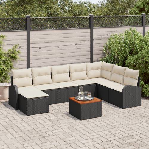 Set od 9 dijelova vrtne sofa s jastučićima crni poli ratan akacija Cijena