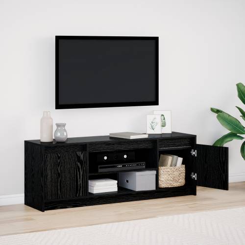 TV komoda s LED-om u crnom hrastu, 139,5x34x50 cm, napravljena od konstruiranog drveta Cijena