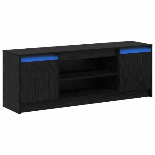 TV komoda s LED-om u crnom hrastu, 139,5x34x50 cm, napravljena od konstruiranog drveta Cijena