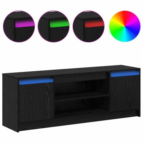 TV komoda s LED-om u crnom hrastu, 139,5x34x50 cm, napravljena od konstruiranog drveta Cijena