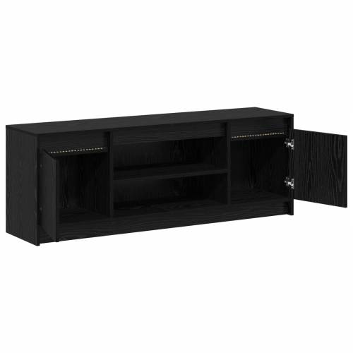 TV komoda s LED-om u crnom hrastu, 139,5x34x50 cm, napravljena od konstruiranog drveta Cijena