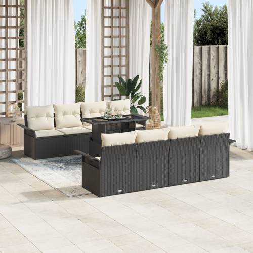 9 komada set vrtnih sofa s jastučićima crni poli ratan Cijena