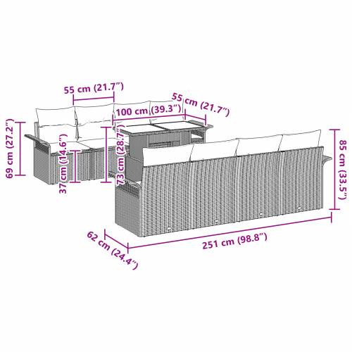9 Komadni Vrtni Sofa Set s Jastucima Siva Poli Rattan Cijena