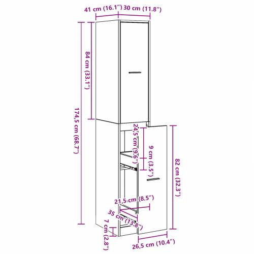 Apotekarski ormar Crni Hrast 30x41x174,5 cm Cijena