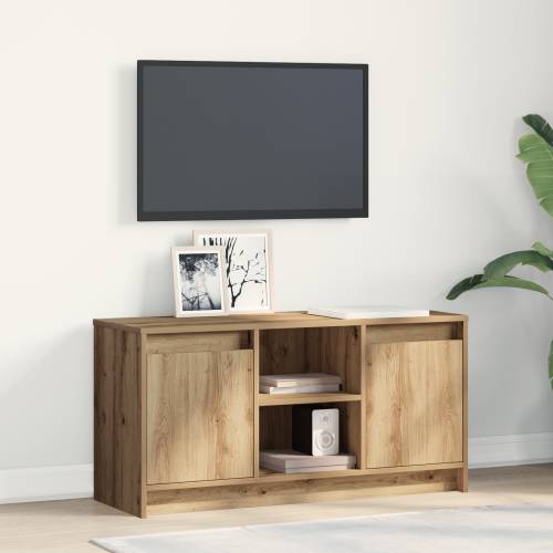 TV kabinet s LED svjetlima u Artisan hrastu, 100x34x50 cm, izrađen od konstrukcijskog drva. Cijena