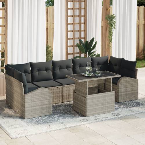 8-dijelni vrtni set sofa s jastucima svjetlosivi poli ratan Cijena