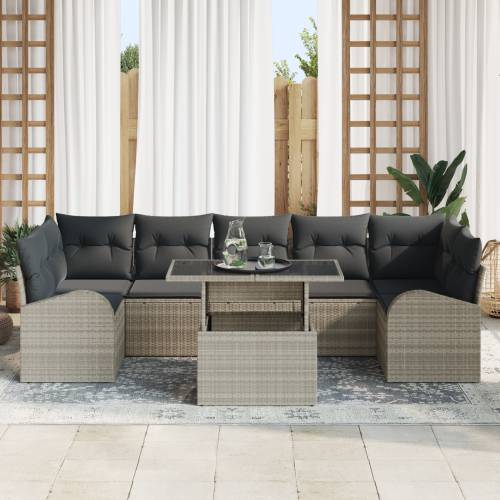 8-dijelni vrtni set sofa s jastucima svjetlosivi poli ratan Cijena