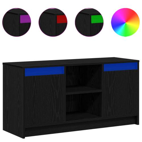TV ormar s LED svjetlima u crnom hrastu, dimenzije 100x34x50 cm, napravljen od konstruiranog drva Cijena