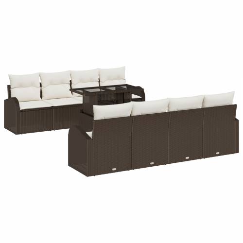 9-dijelni vrtni set sofa s jastučićima smeđi poli ratan Cijena