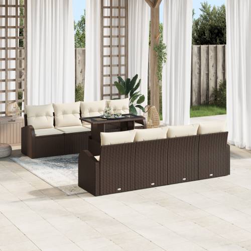 9-dijelni vrtni set sofa s jastučićima smeđi poli ratan Cijena