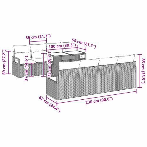 9 Komada Vrtna Sofa Set s Jastučićima Siva Poli Ratan Cijena