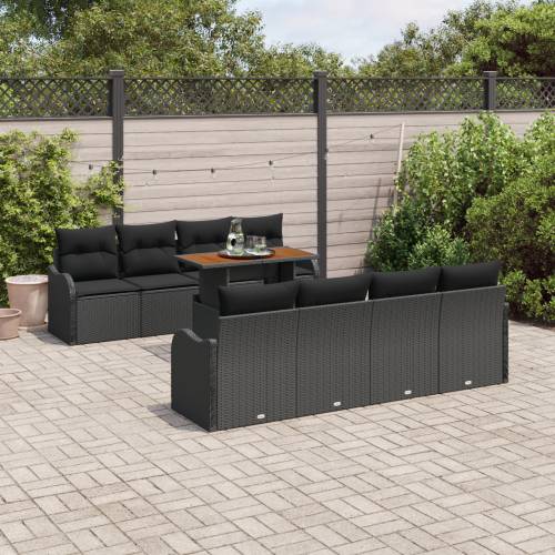 9-dijelni vrtni sofa set s jastučićima crni poli ratan Cijena