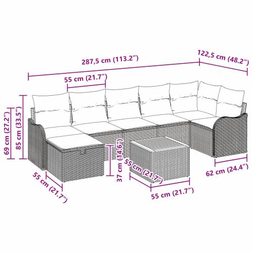 8 komada set vrtnog kauča s jastučićima Crni Poli ratan Cijena