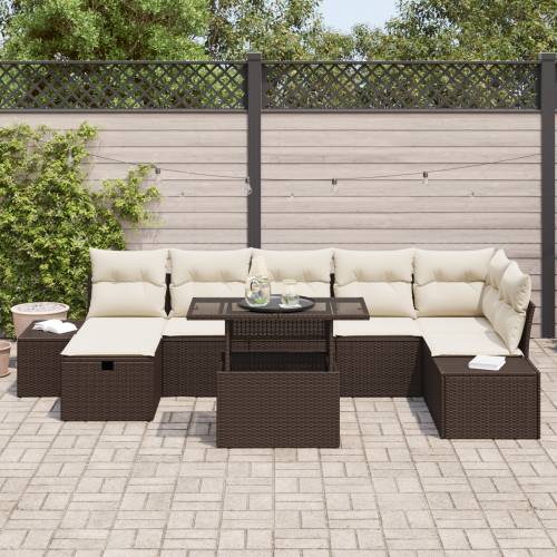 set od 8 dijelova vrtnih sofa s jastučićima smeđi poli ratan Cijena
