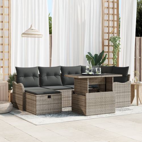 7-dijelni vrtni sofa set s jastučićima sivi poli ratan Cijena