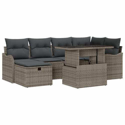 7-dijelni vrtni sofa set s jastučićima sivi poli ratan Cijena