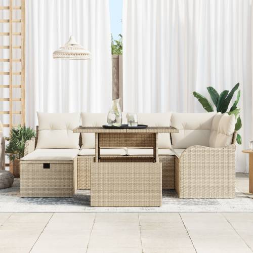 set od 7 dijelova vrtnih sofa s jastucima Bež Poli Ratan Cijena