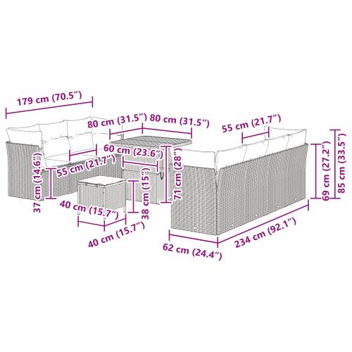 10 kom set vrtnih sofa s jastučićima Crna Poli Ratan Akacija Cijena