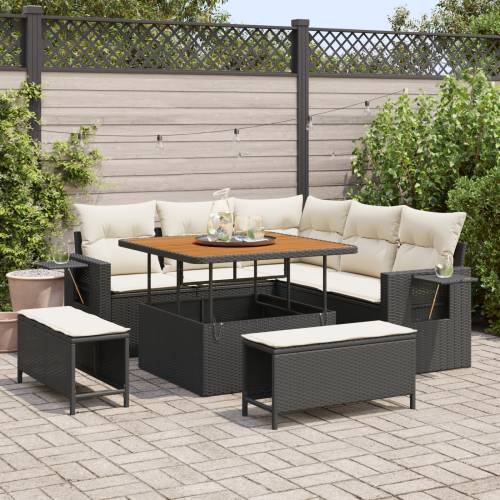 8 komada vrtni sofa set s jastučićima crni poli ratan akacija Cijena